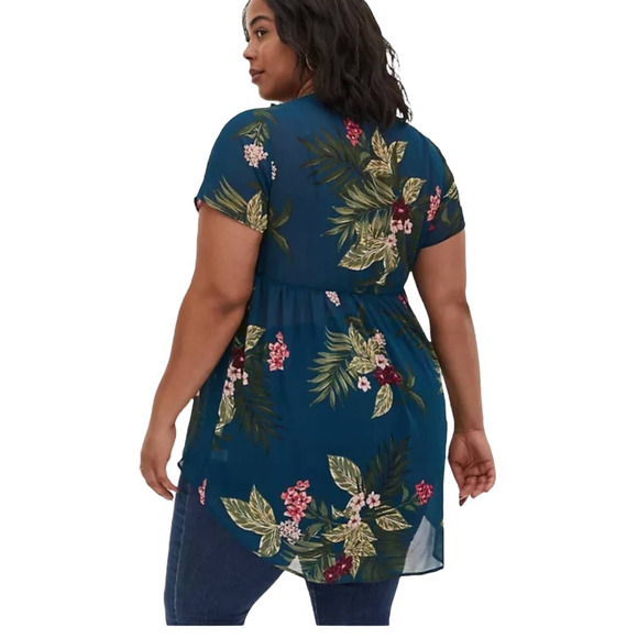 Torrid Size 1 Tropical Teal Hi Lox Blouse - Picture 3 of 12